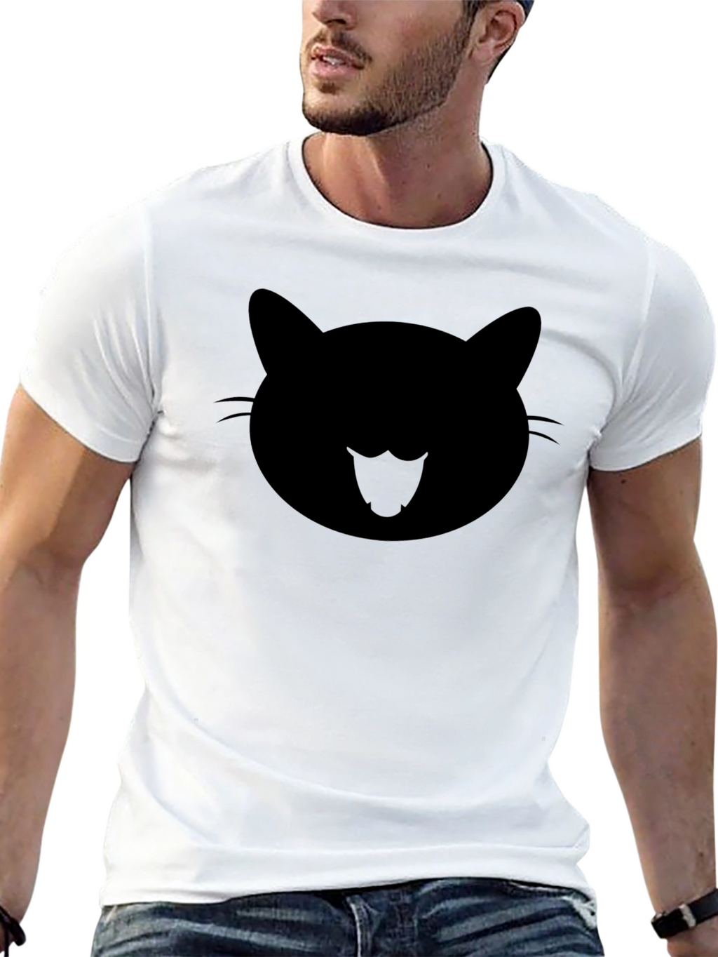 Cool Cat Face Graphic Black T-Shirt