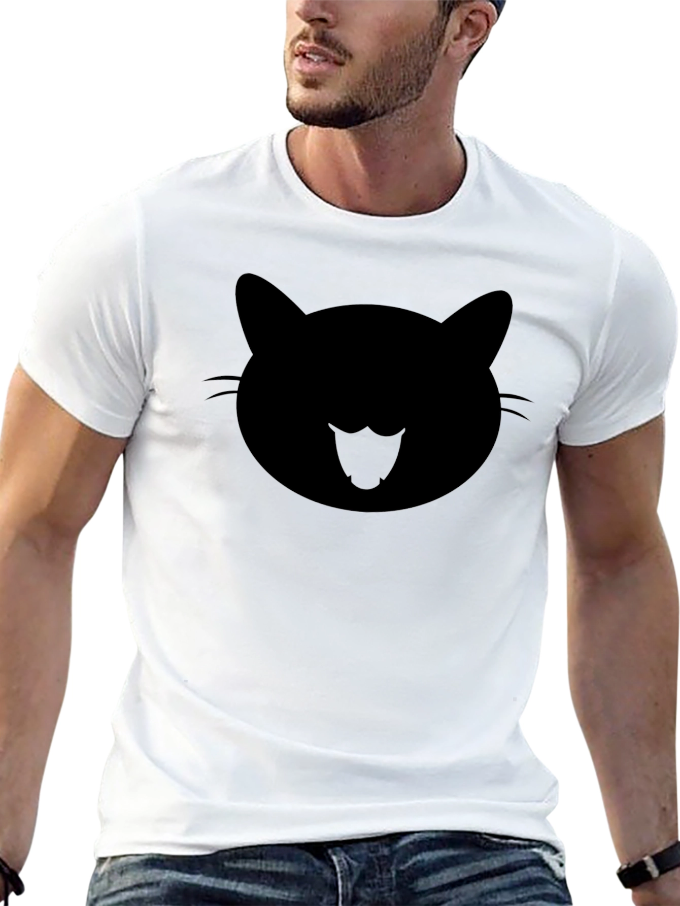 Cool Cat Face Graphic Black T-Shirt