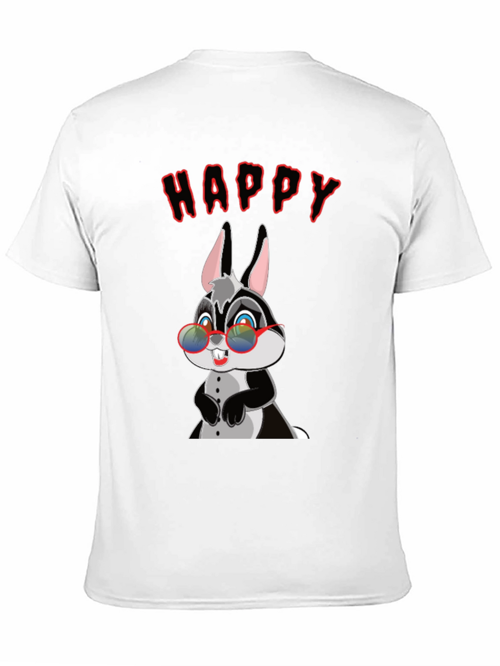 Happy Rabbit Graphic Tee - Fun Black T-Shirt