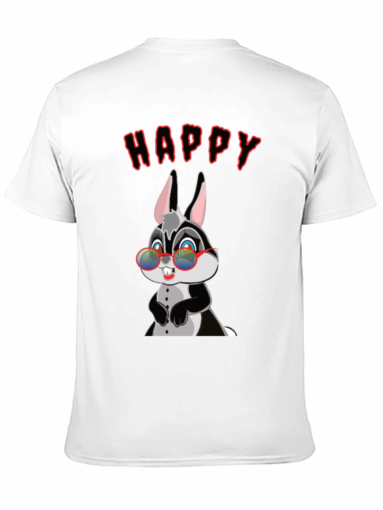 Happy Rabbit Graphic Tee - Fun Black T-Shirt