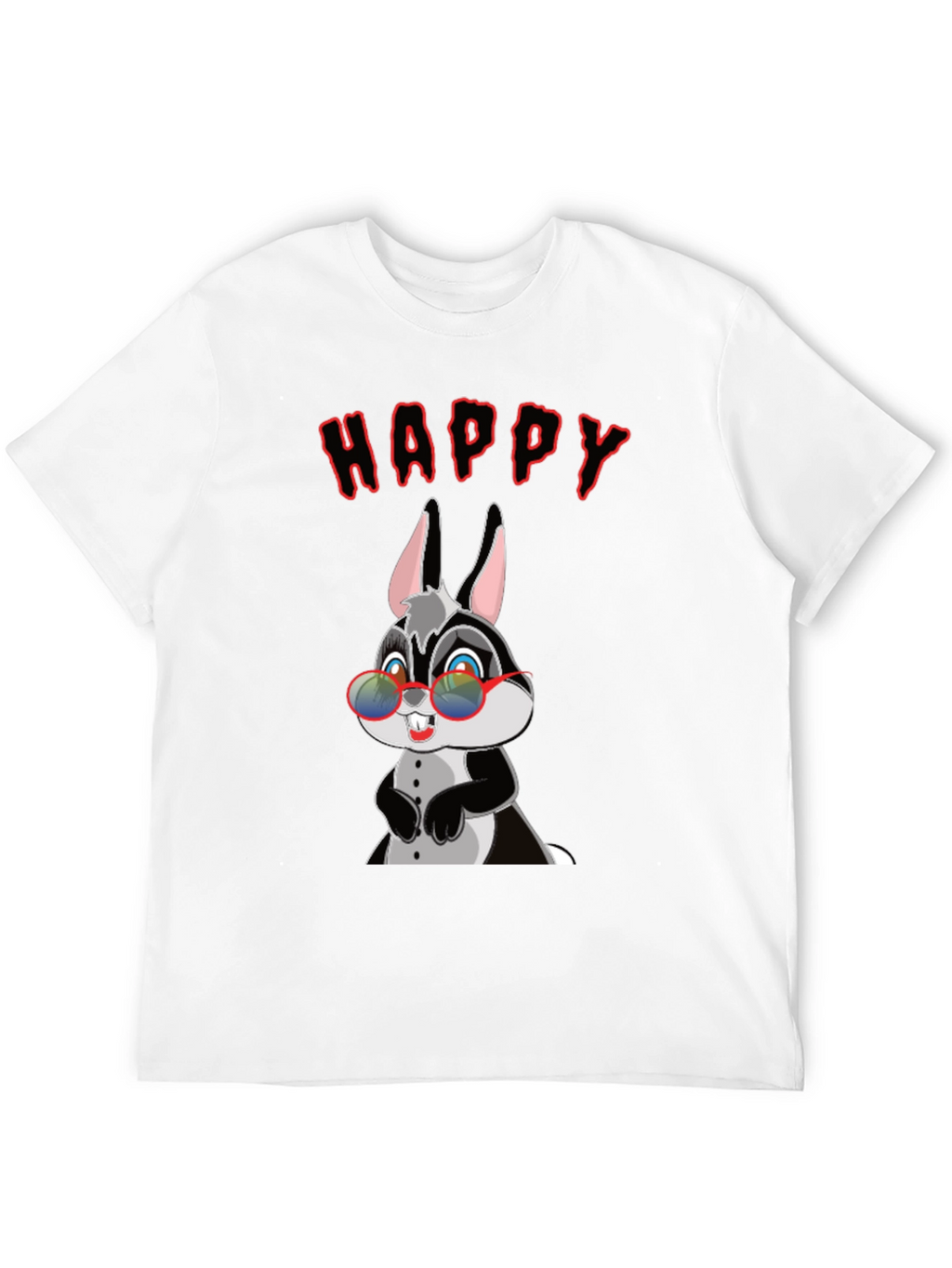 Happy Rabbit Graphic Tee - Fun Black T-Shirt