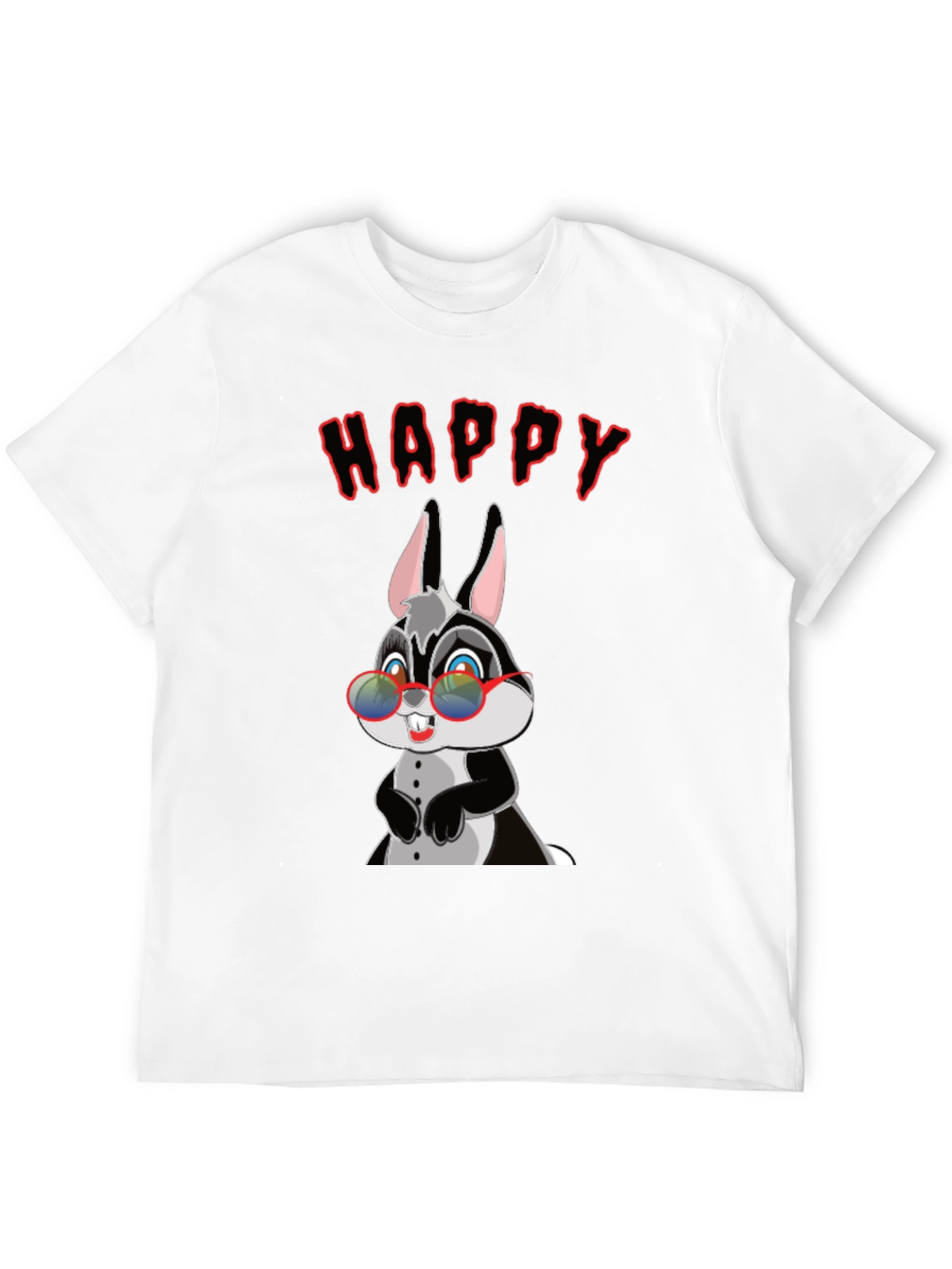 Happy Rabbit Graphic Tee - Fun Black T-Shirt