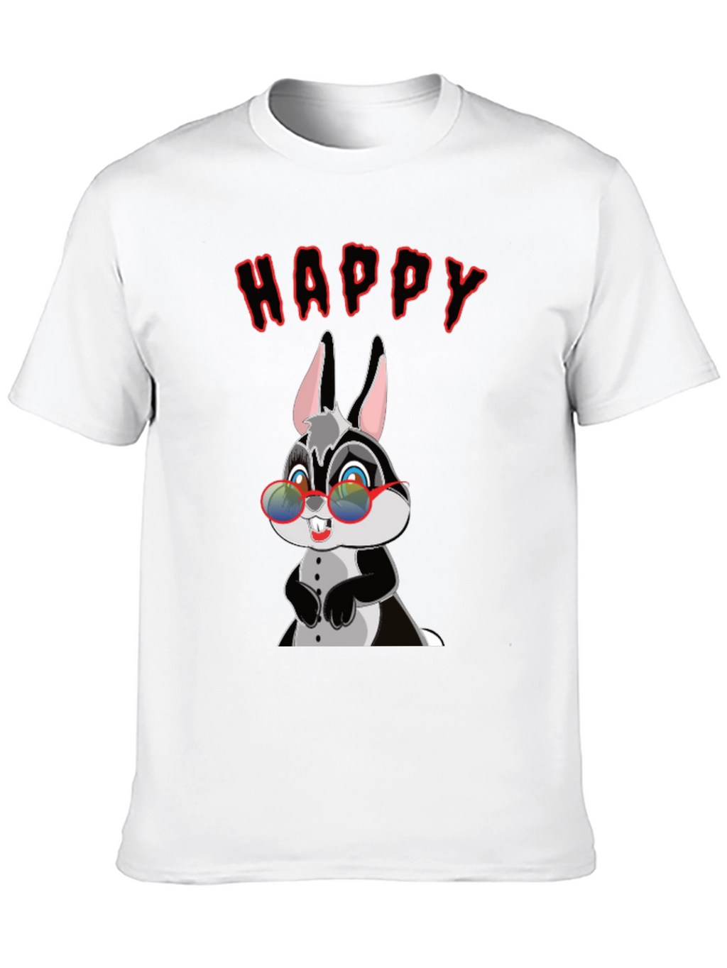 Happy Rabbit Graphic Tee - Fun Black T-Shirt