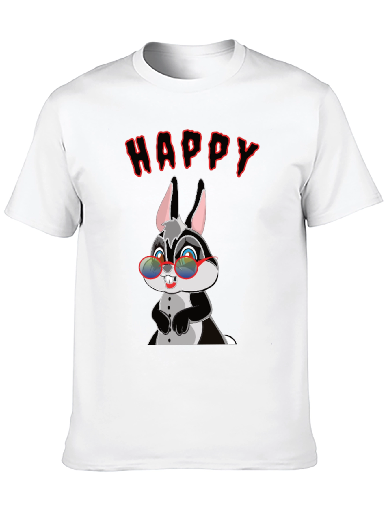 Happy Rabbit Graphic Tee - Fun Black T-Shirt