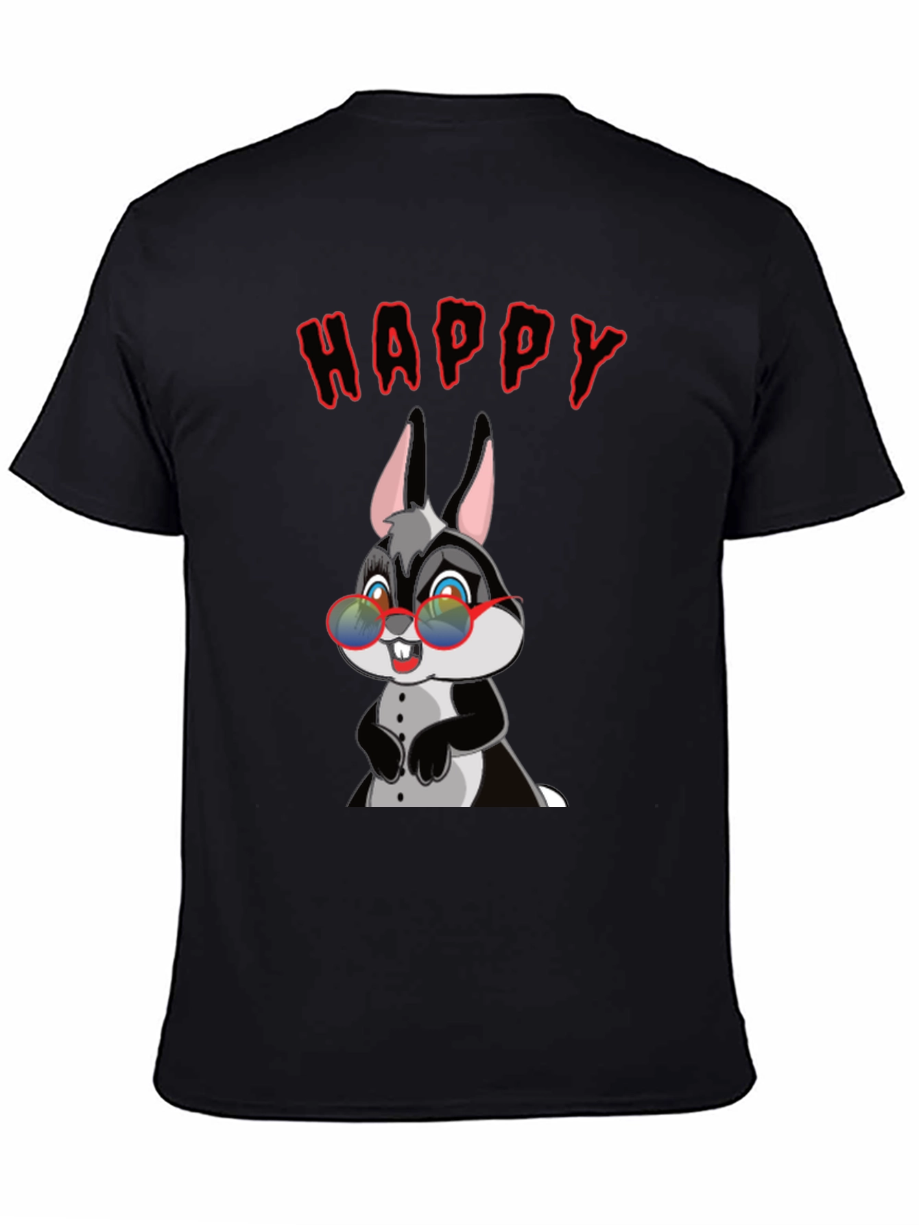 Happy Rabbit Graphic Tee - Fun Black T-Shirt
