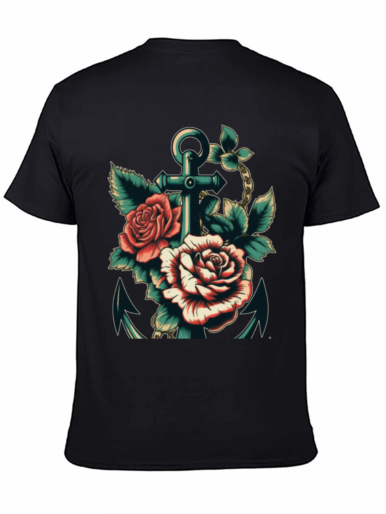 Anchor & Roses Graphic Tee - Stylish Black T-Shirt