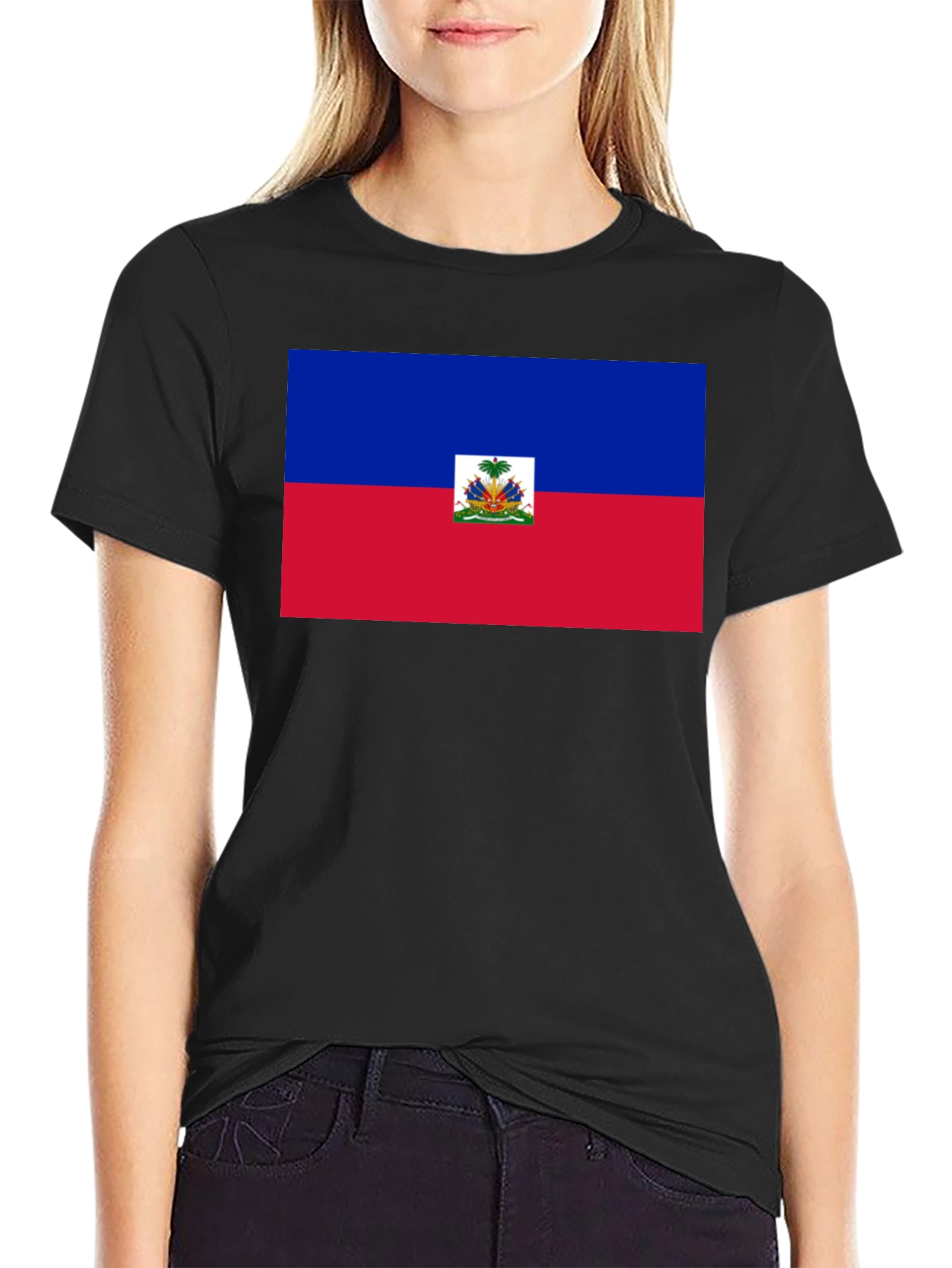 Haitian Flag Graphic T-Shirt - Black Crew Neck
