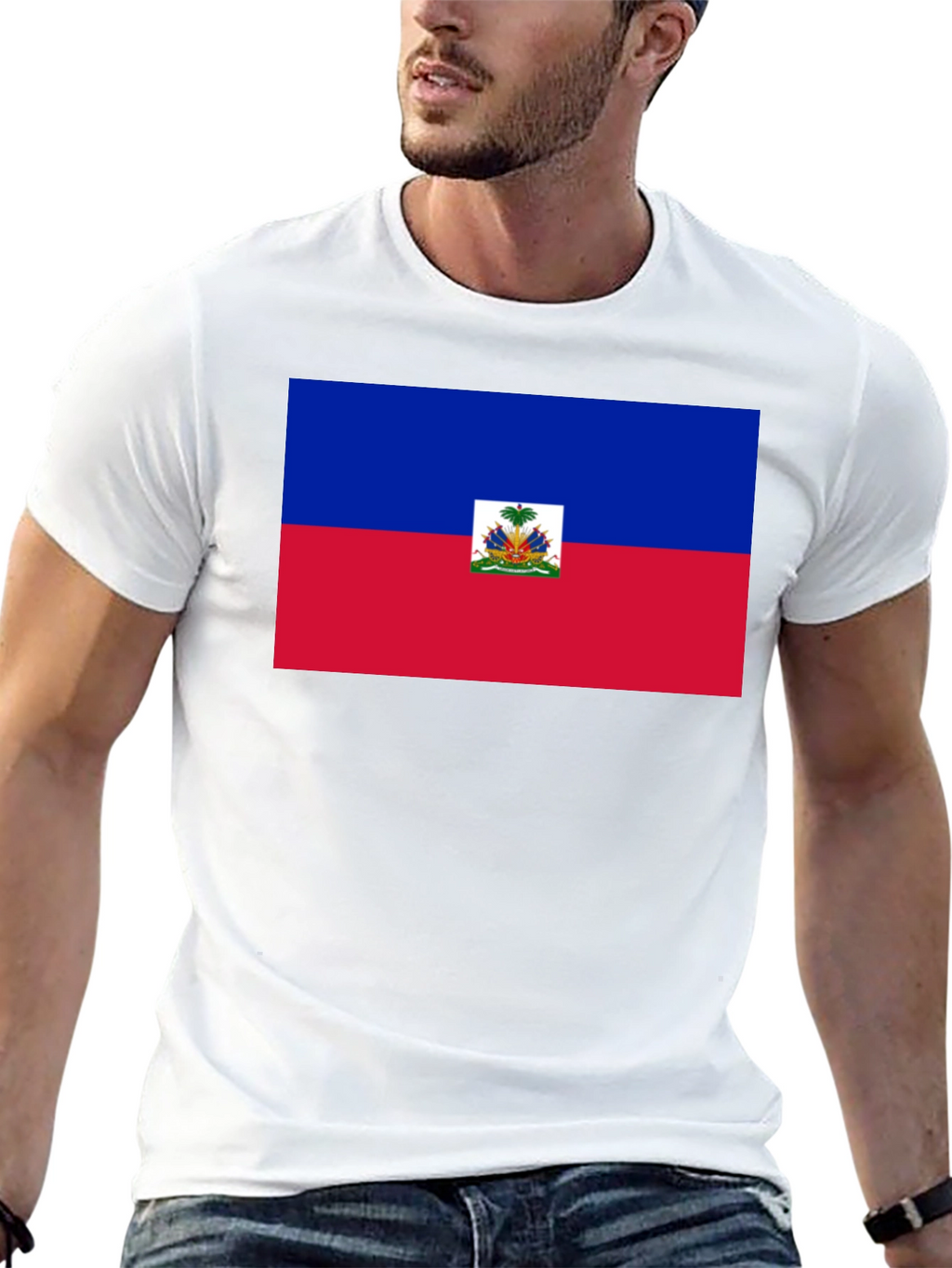 Haitian Flag Graphic T-Shirt - Black Crew Neck