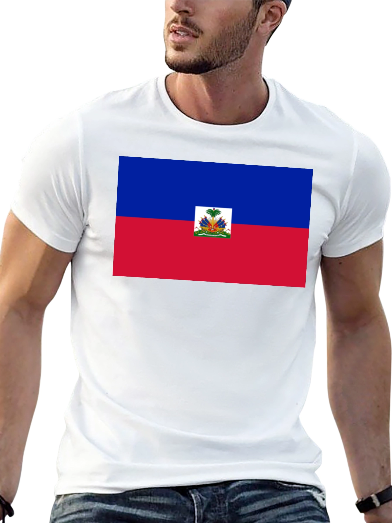 Haitian Flag Graphic T-Shirt - Black Crew Neck