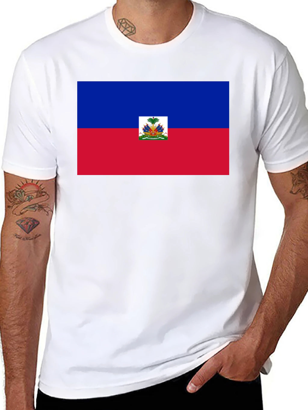 Haitian Flag Graphic T-Shirt - Black Crew Neck