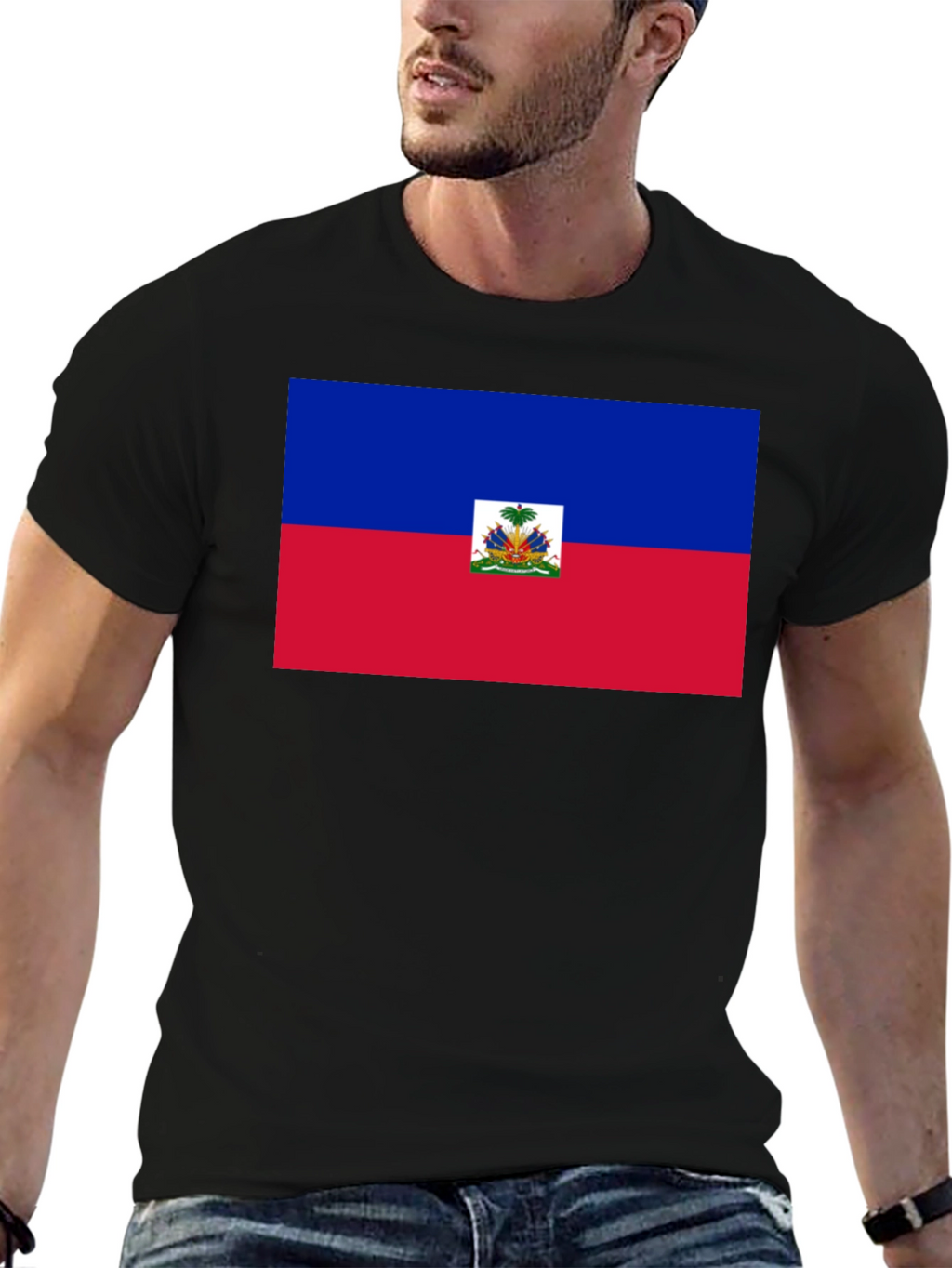 Haitian Flag Graphic T-Shirt - Black Crew Neck