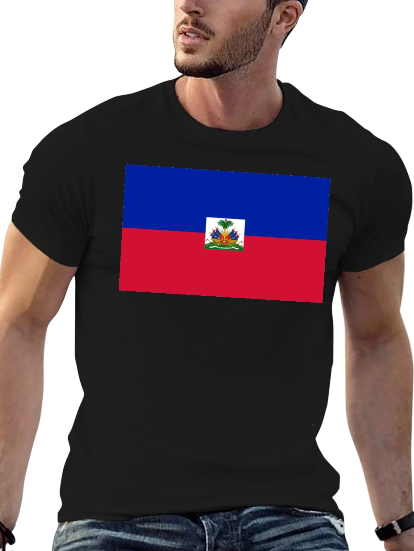 Haitian Flag Graphic T-Shirt - Black Crew Neck
