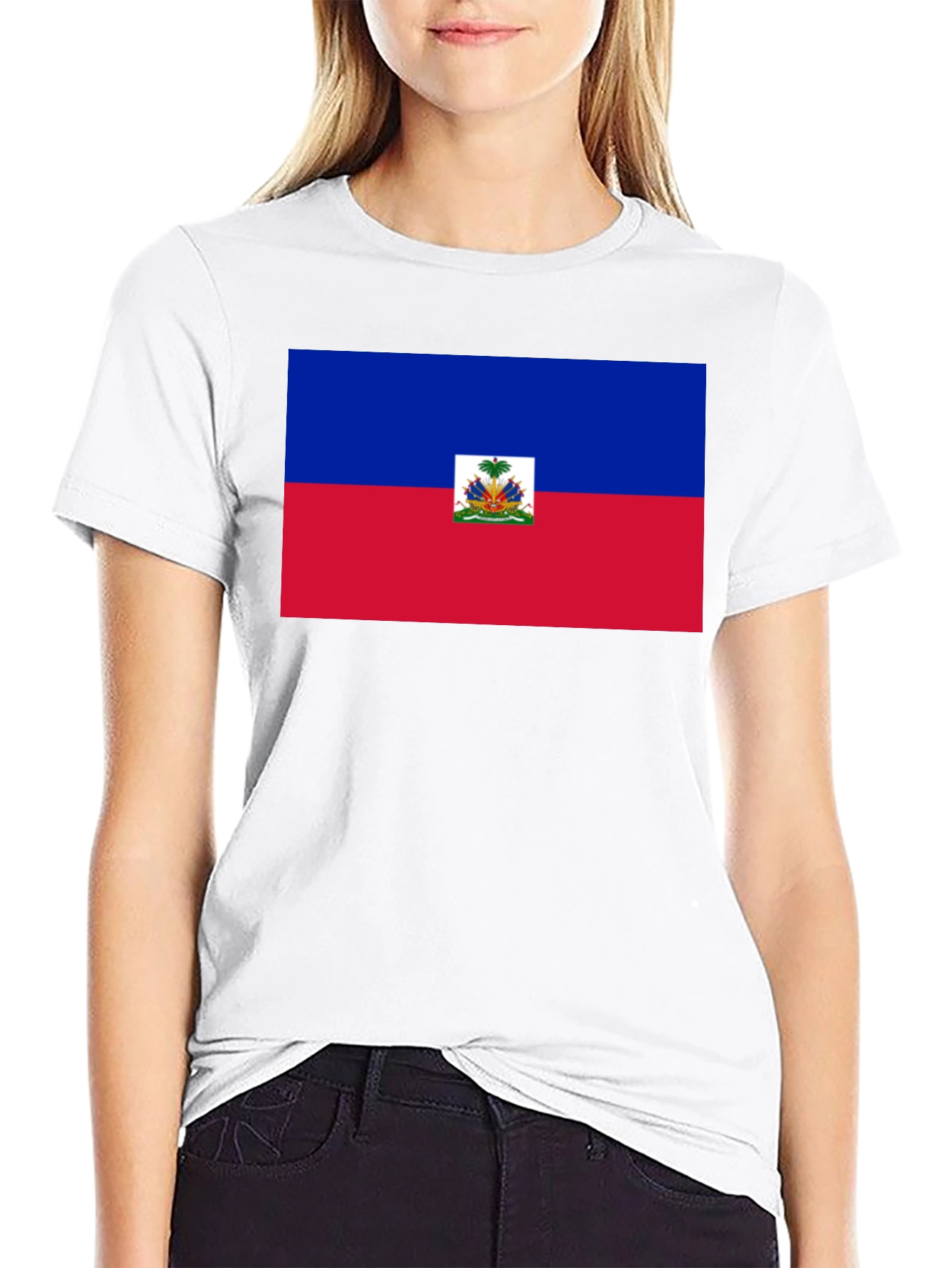 Haitian Flag Graphic T-Shirt - Black Crew Neck