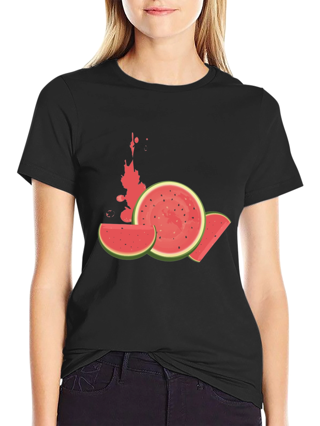 Watermelon Graphic Tee - Casual Black T-Shirt