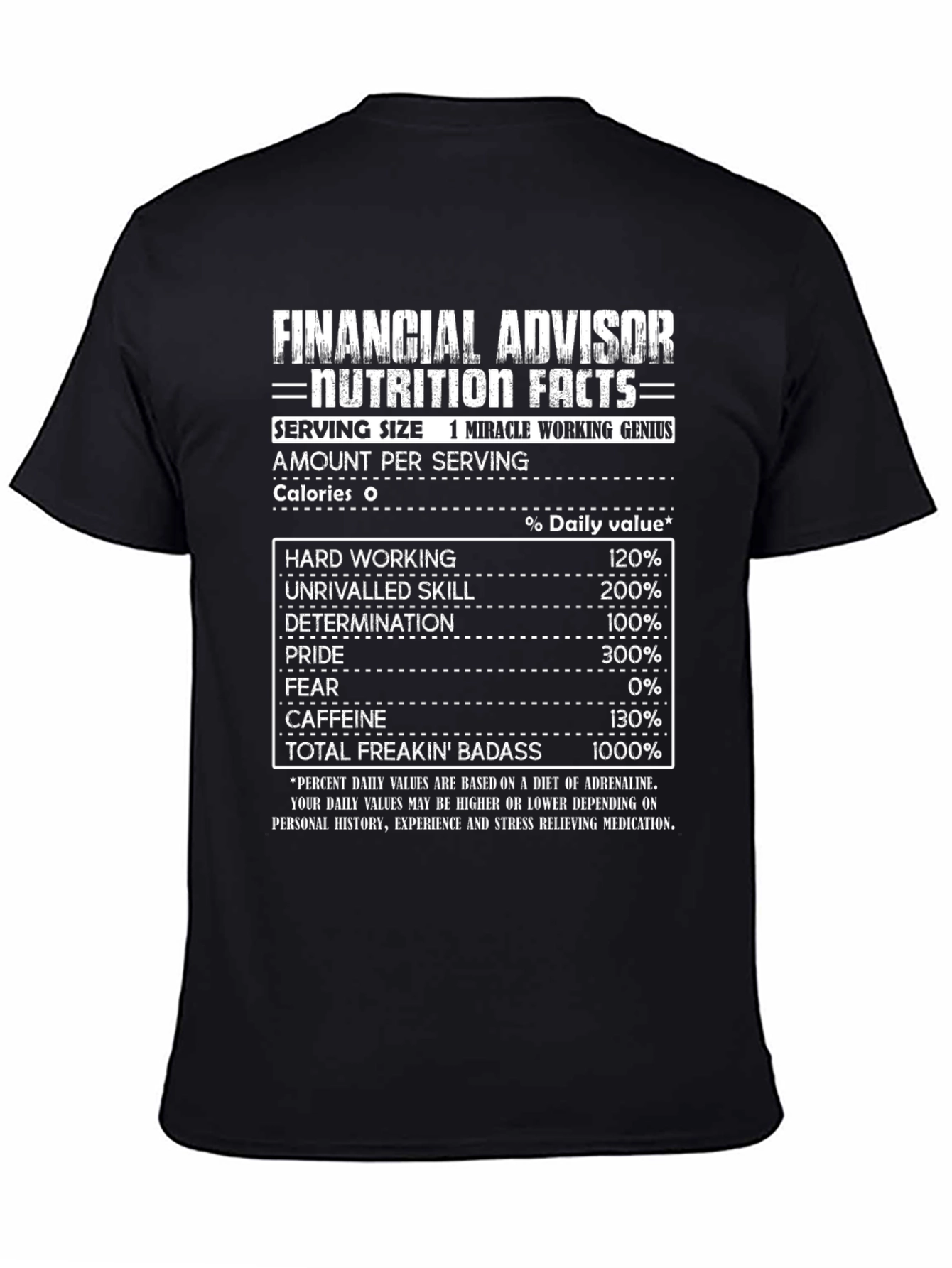 Financial Advisor Nutrition Facts Black T-Shirt