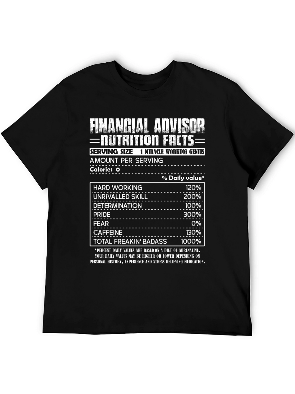 Financial Advisor Nutrition Facts Black T-Shirt