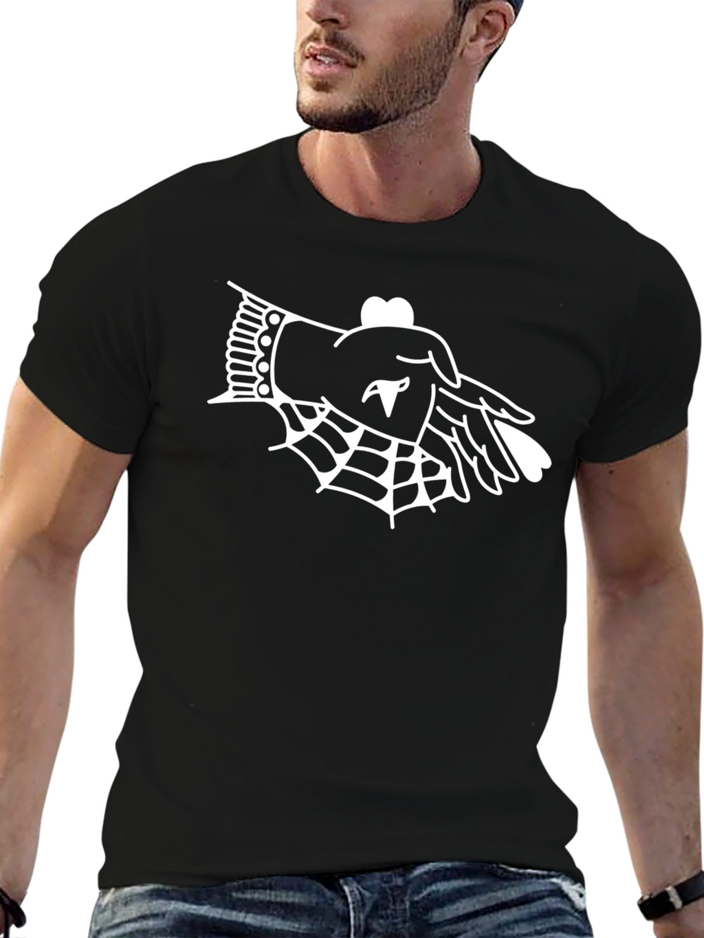 Graphic Tee: Hand & Spider Web - Black T-Shirt