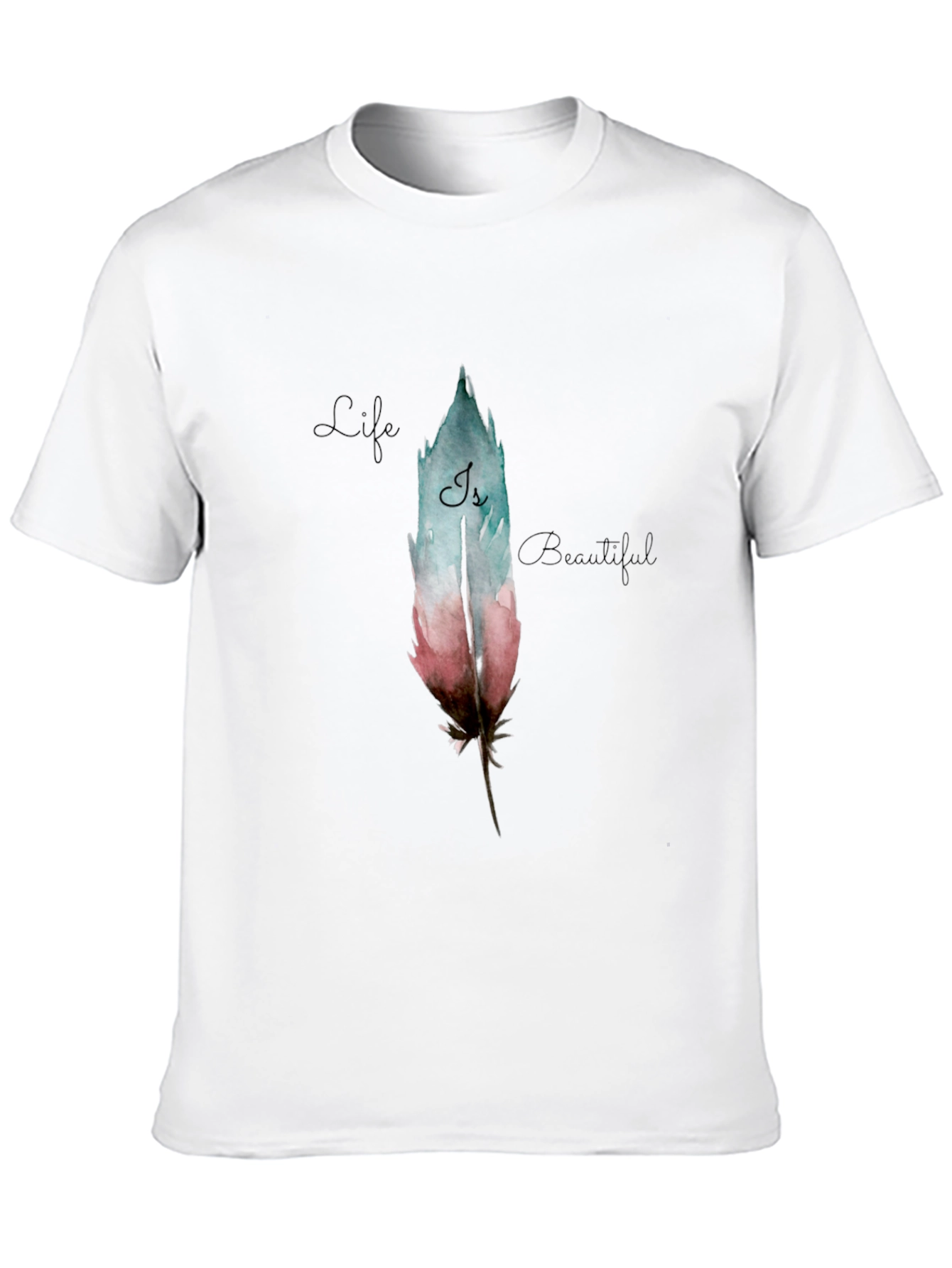 Feather Graphic Black T-Shirt - Life is Beautiful