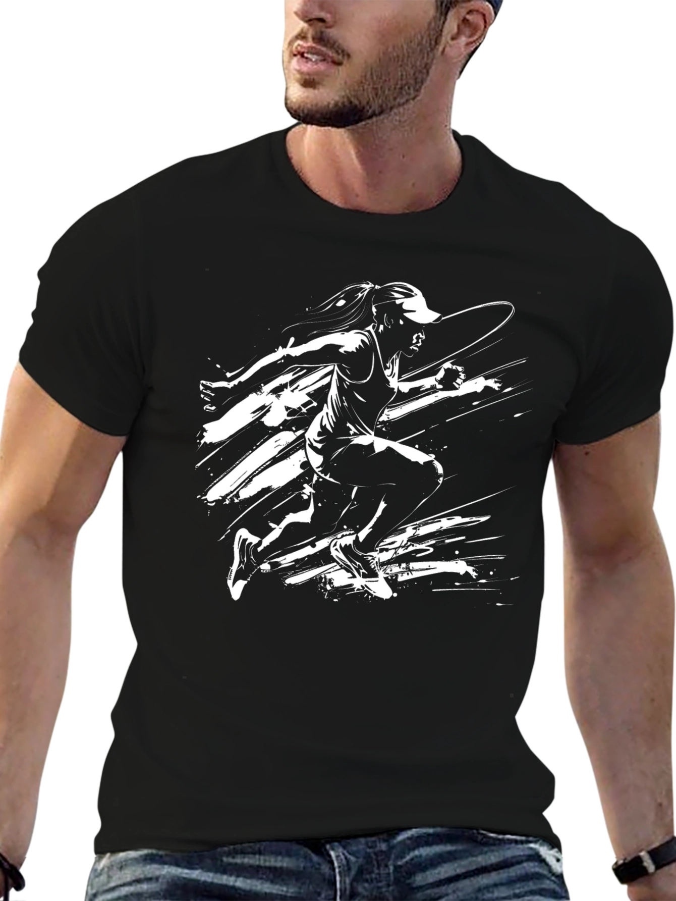 Black Graphic Tee - Running Woman Design