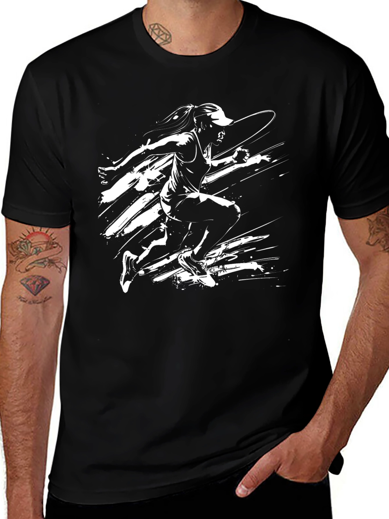 Black Graphic Tee - Running Woman Design