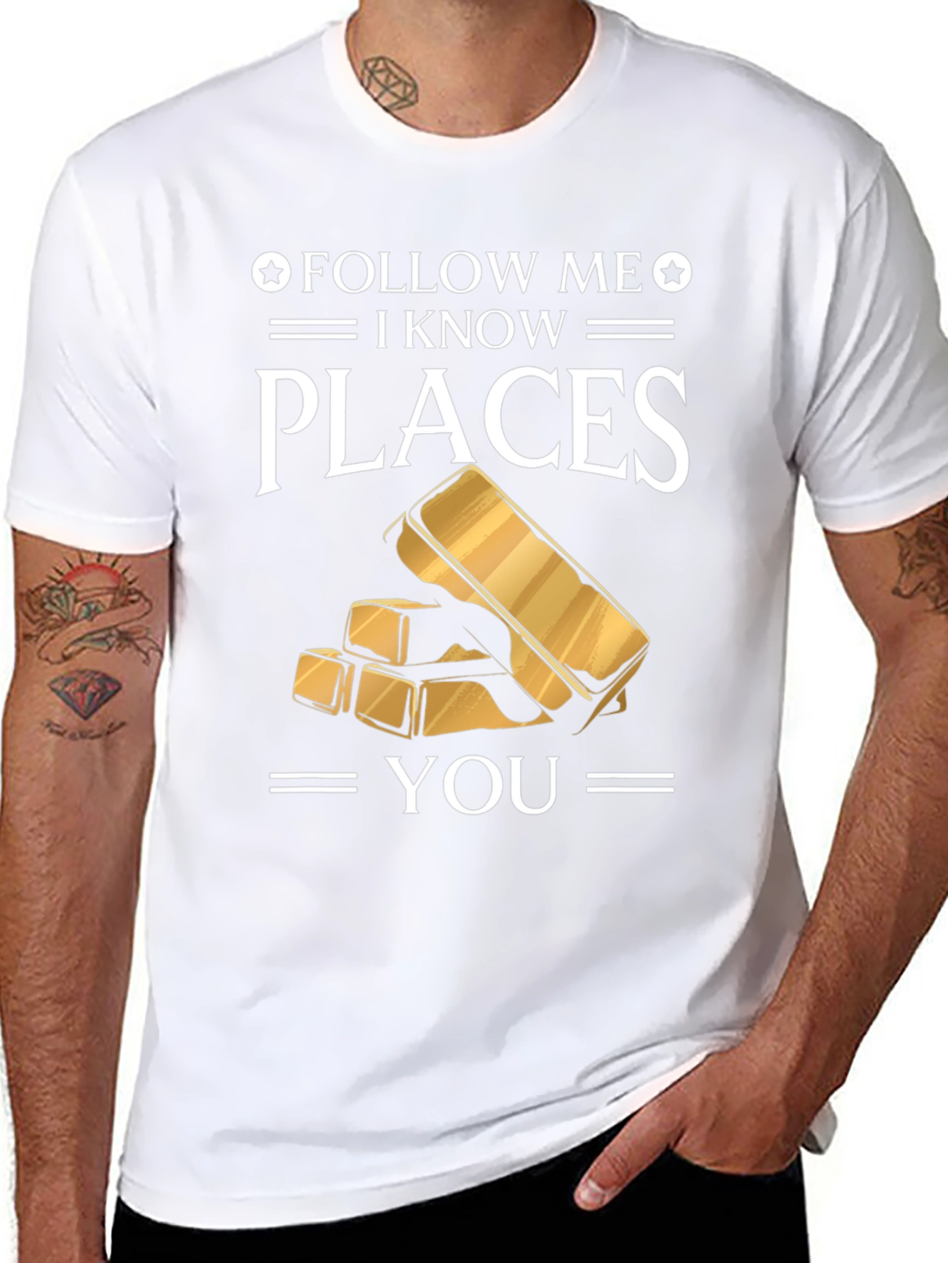 Follow Me I Know Places Gold Bar T-Shirt