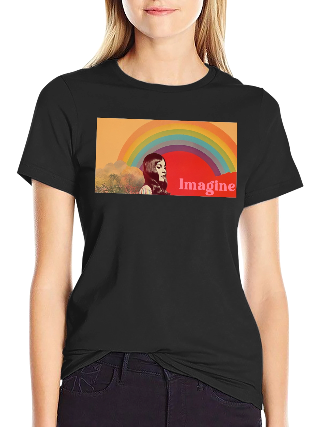 Imagine Rainbow Graphic T-Shirt - Retro Style