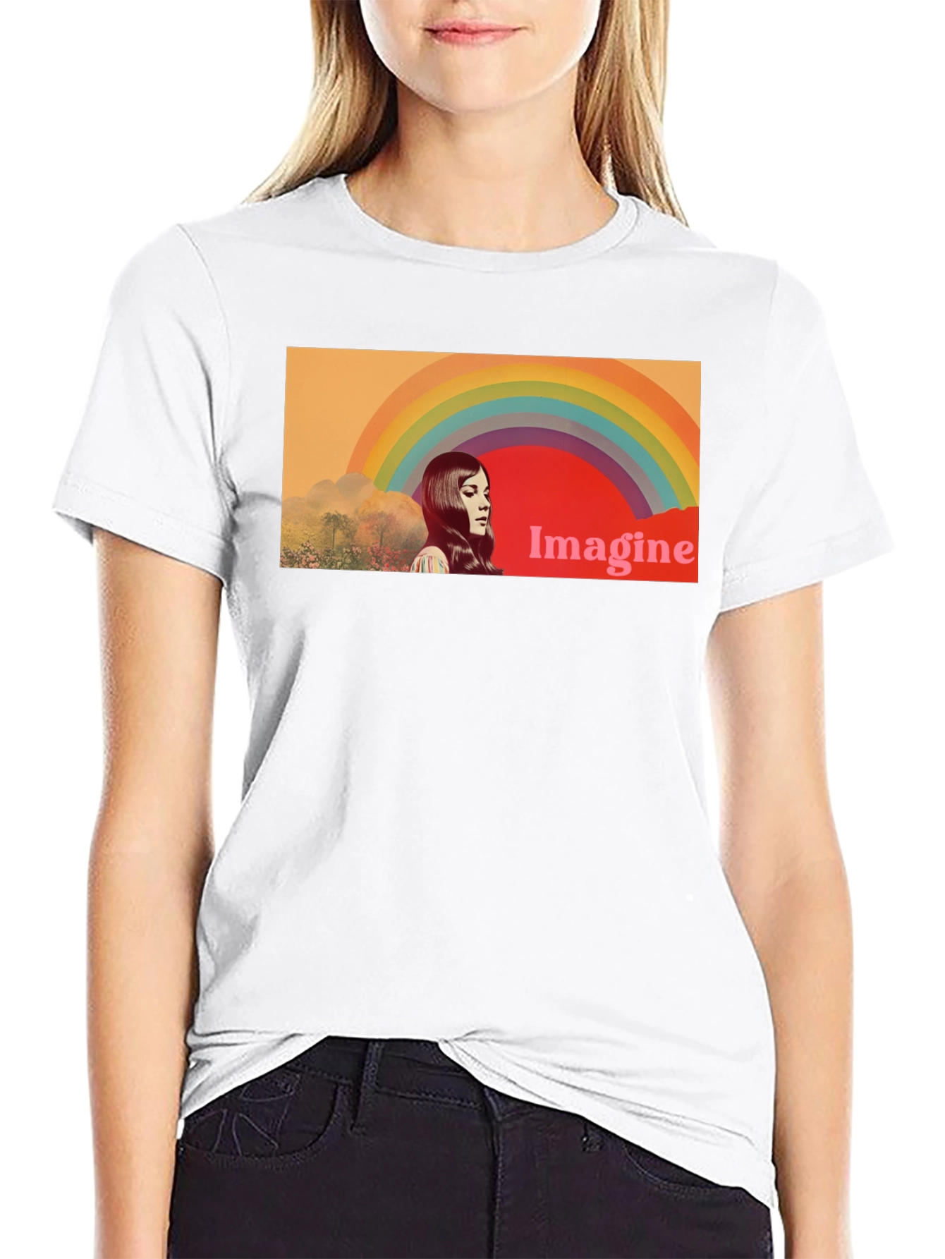 Imagine Rainbow Graphic T-Shirt - Retro Style