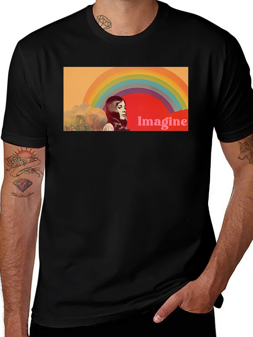 Imagine Rainbow Graphic T-Shirt - Retro Style