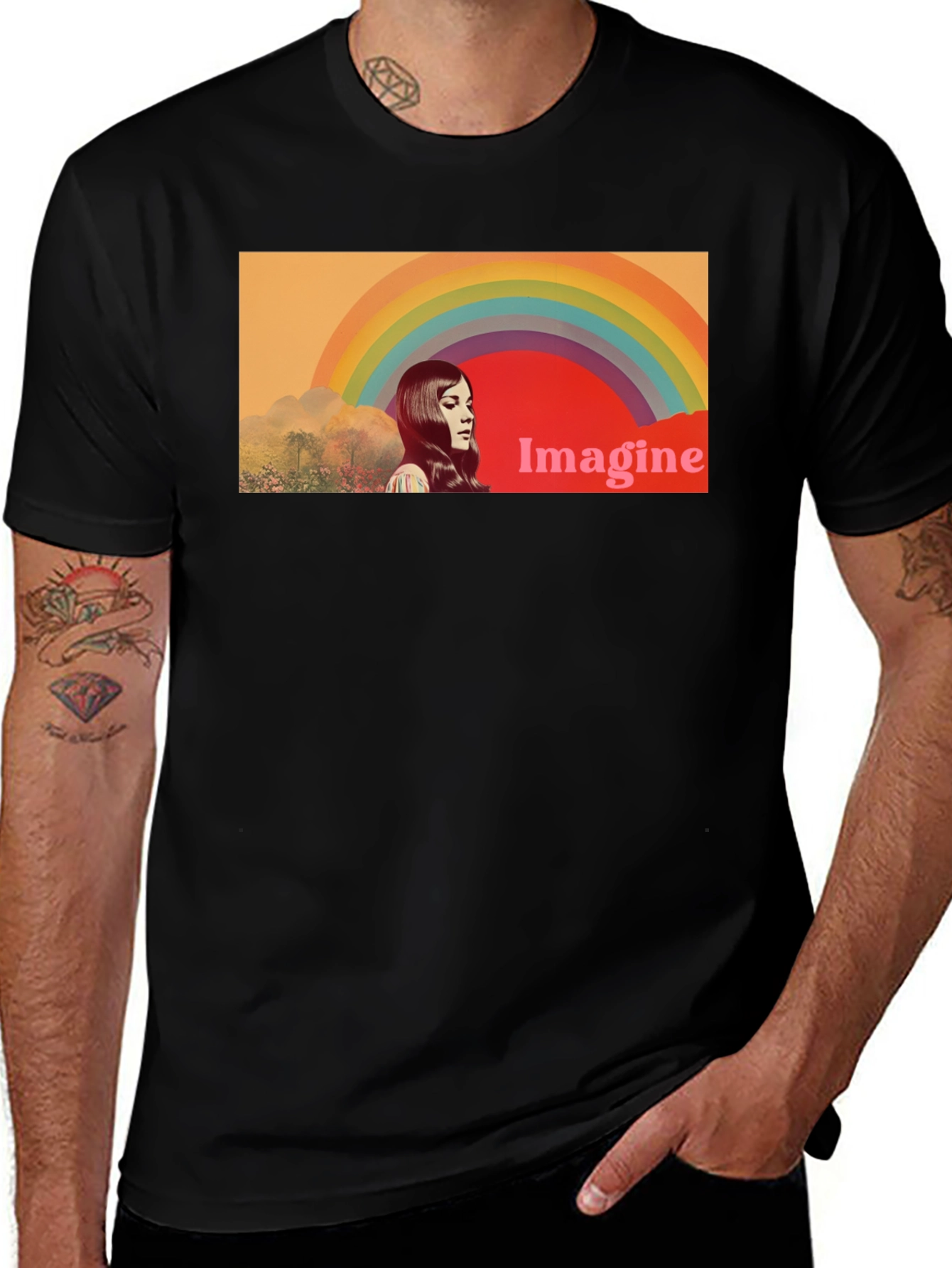 Imagine Rainbow Graphic T-Shirt - Retro Style