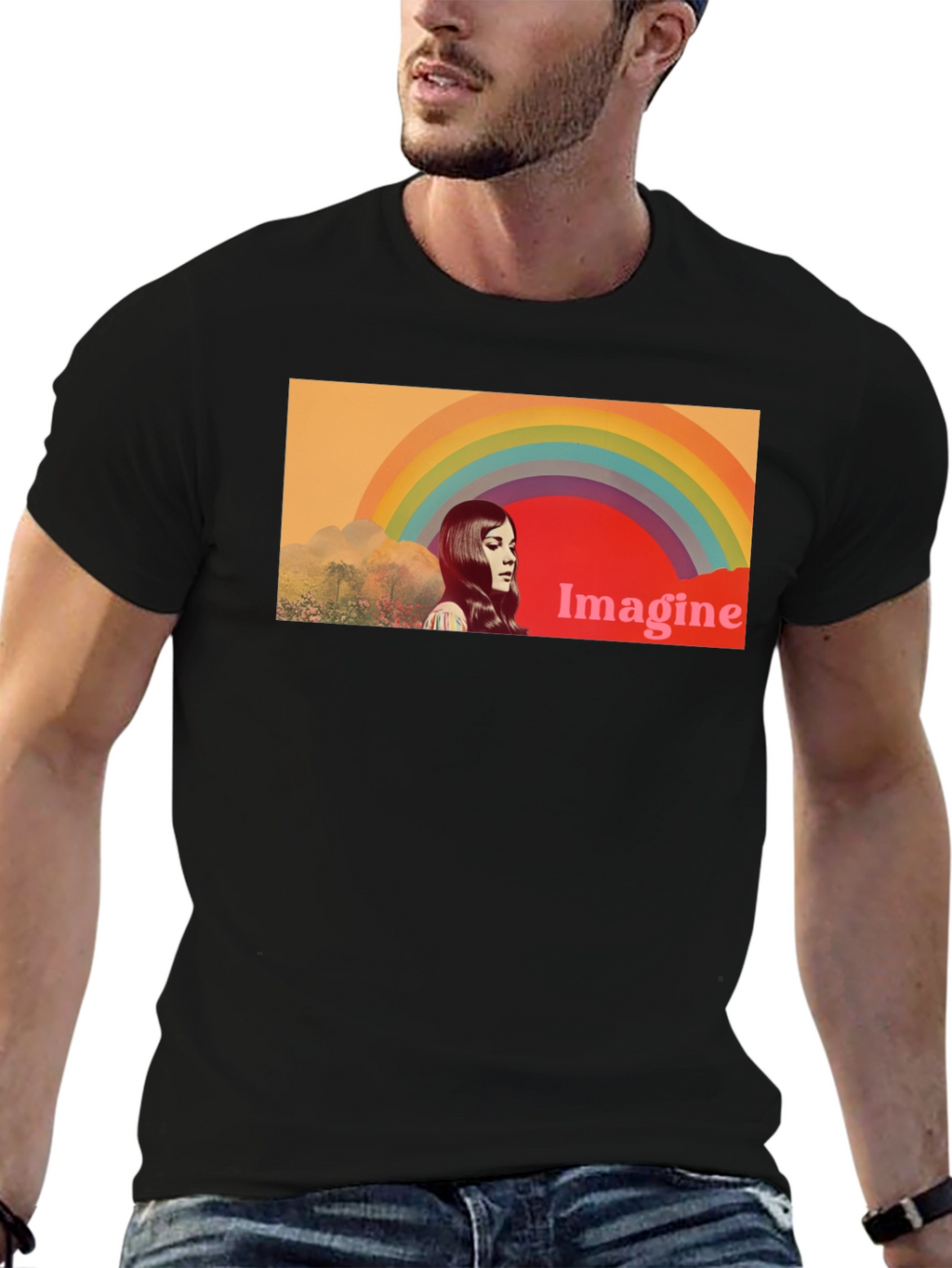Imagine Rainbow Graphic T-Shirt - Retro Style