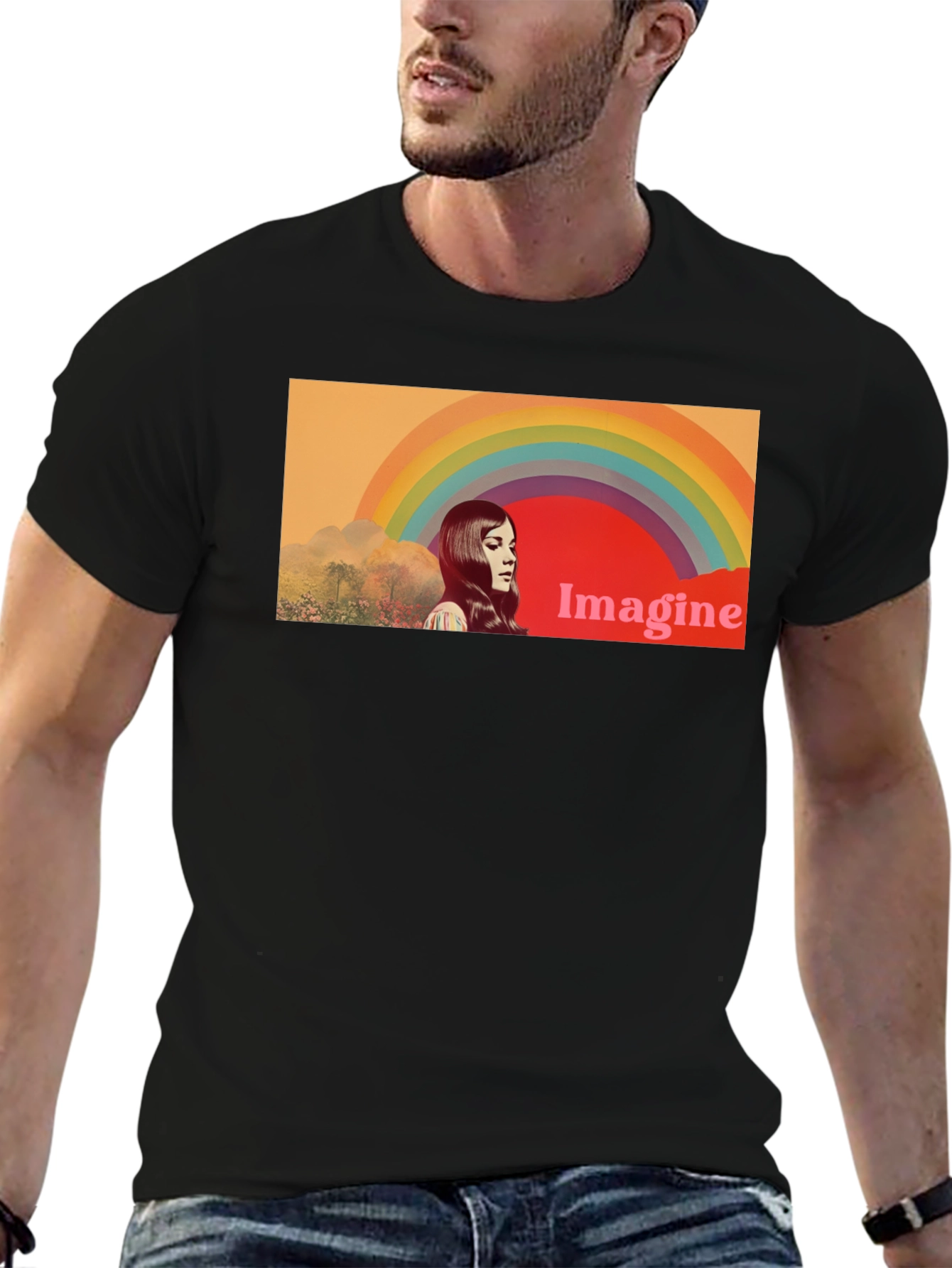 Imagine Rainbow Graphic T-Shirt - Retro Style