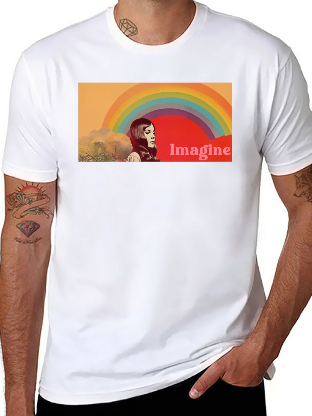 Imagine Rainbow Graphic T-Shirt - Retro Style