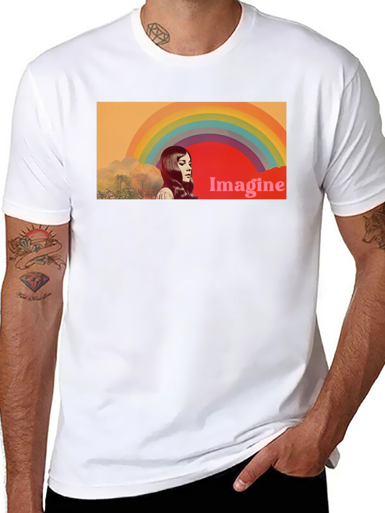 Imagine Rainbow Graphic T-Shirt - Retro Style