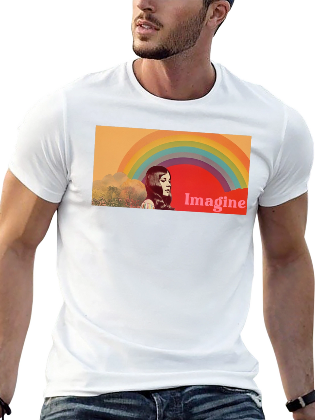 Imagine Rainbow Graphic T-Shirt - Retro Style
