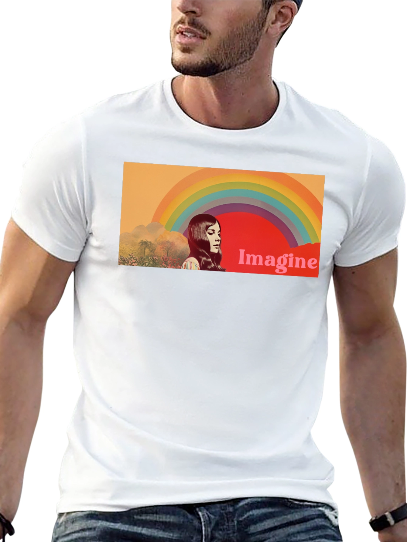 Imagine Rainbow Graphic T-Shirt - Retro Style