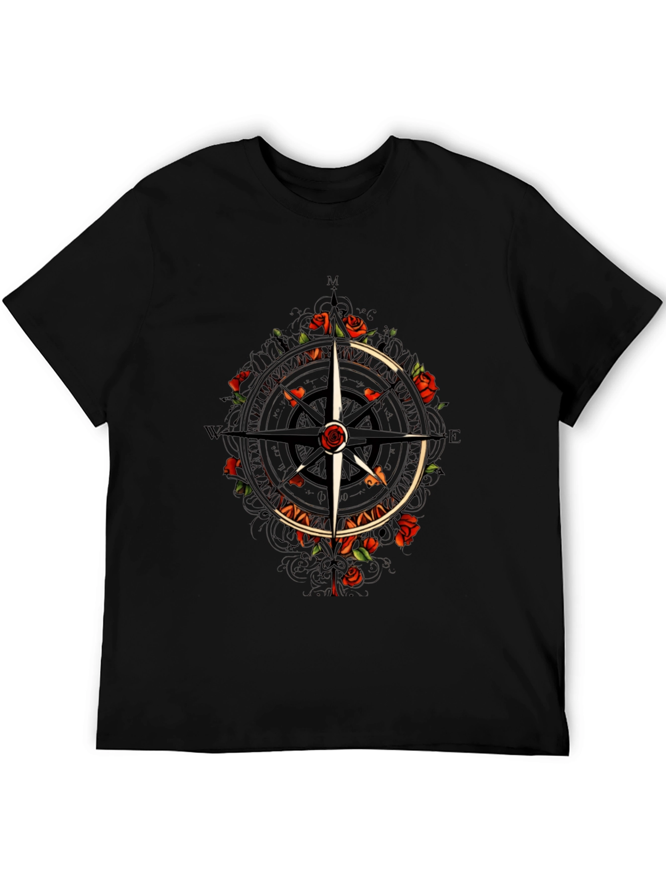 Compass & Roses Graphic Tee - Classic Black T-Shirt