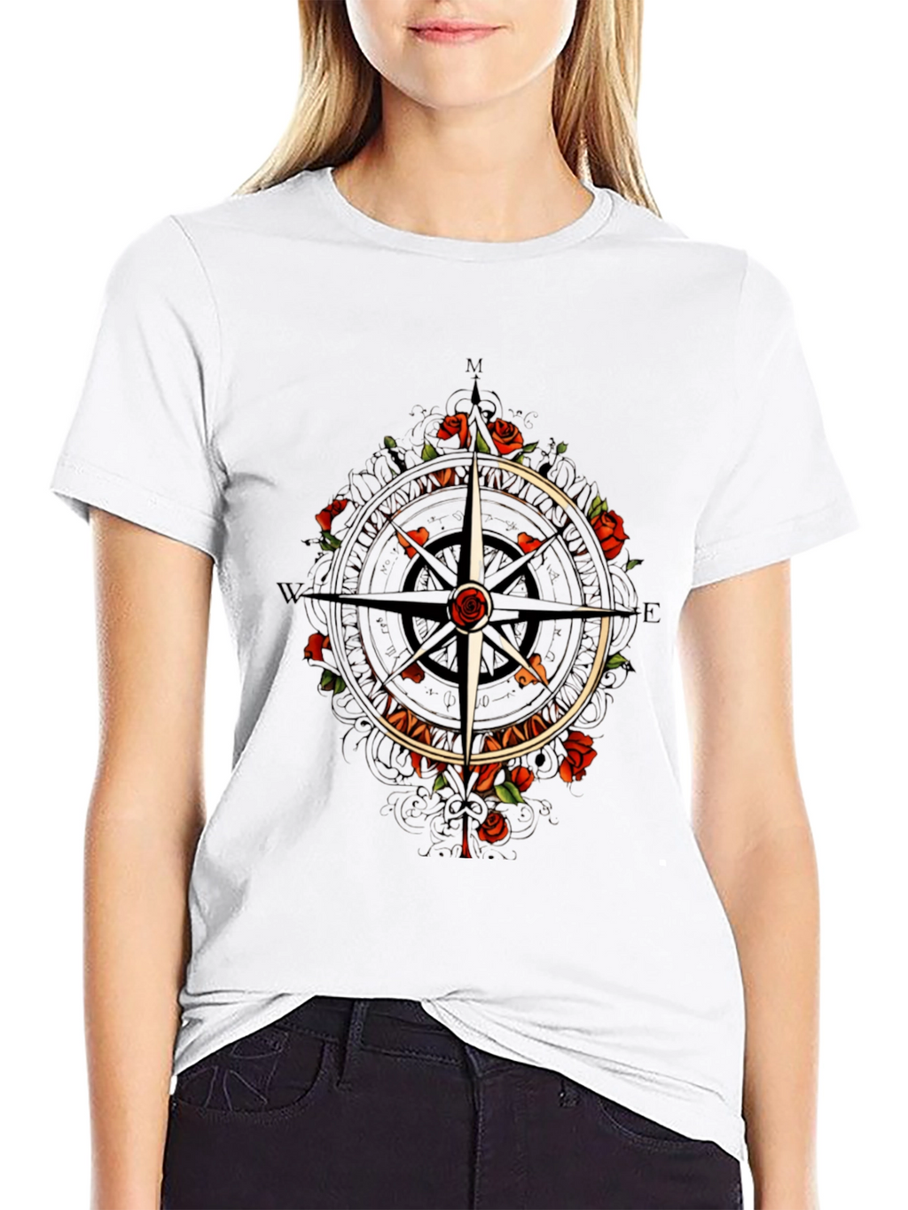 Compass & Roses Graphic Tee - Classic Black T-Shirt