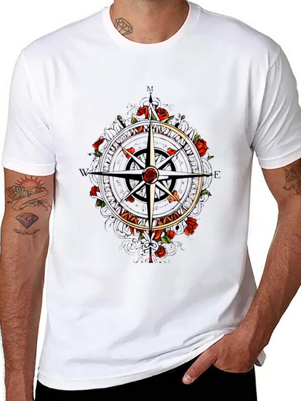 Compass & Roses Graphic Tee - Classic Black T-Shirt