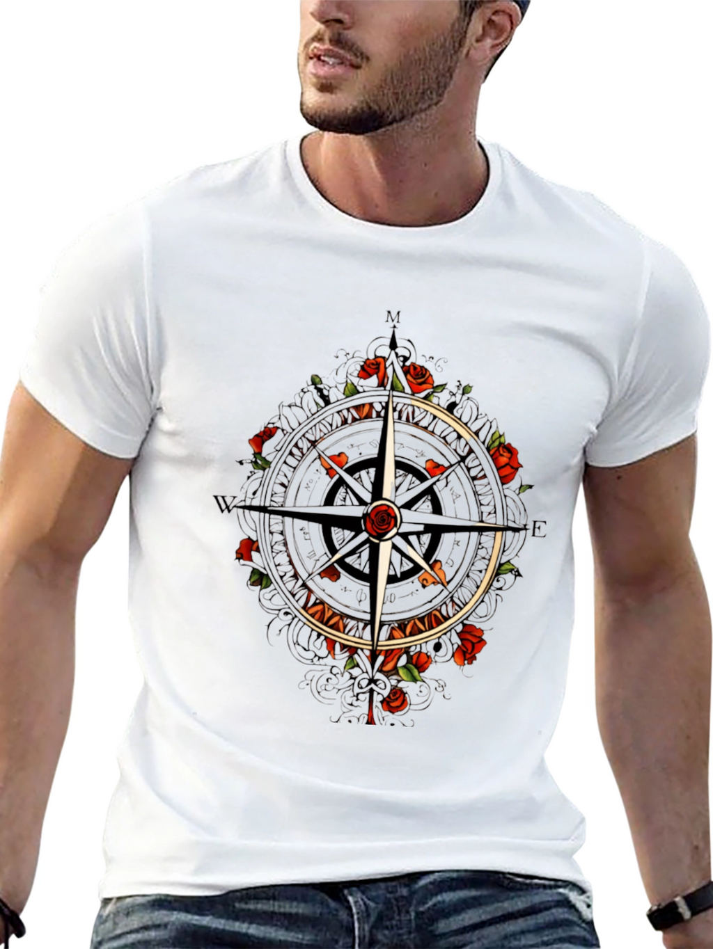 Compass & Roses Graphic Tee - Classic Black T-Shirt