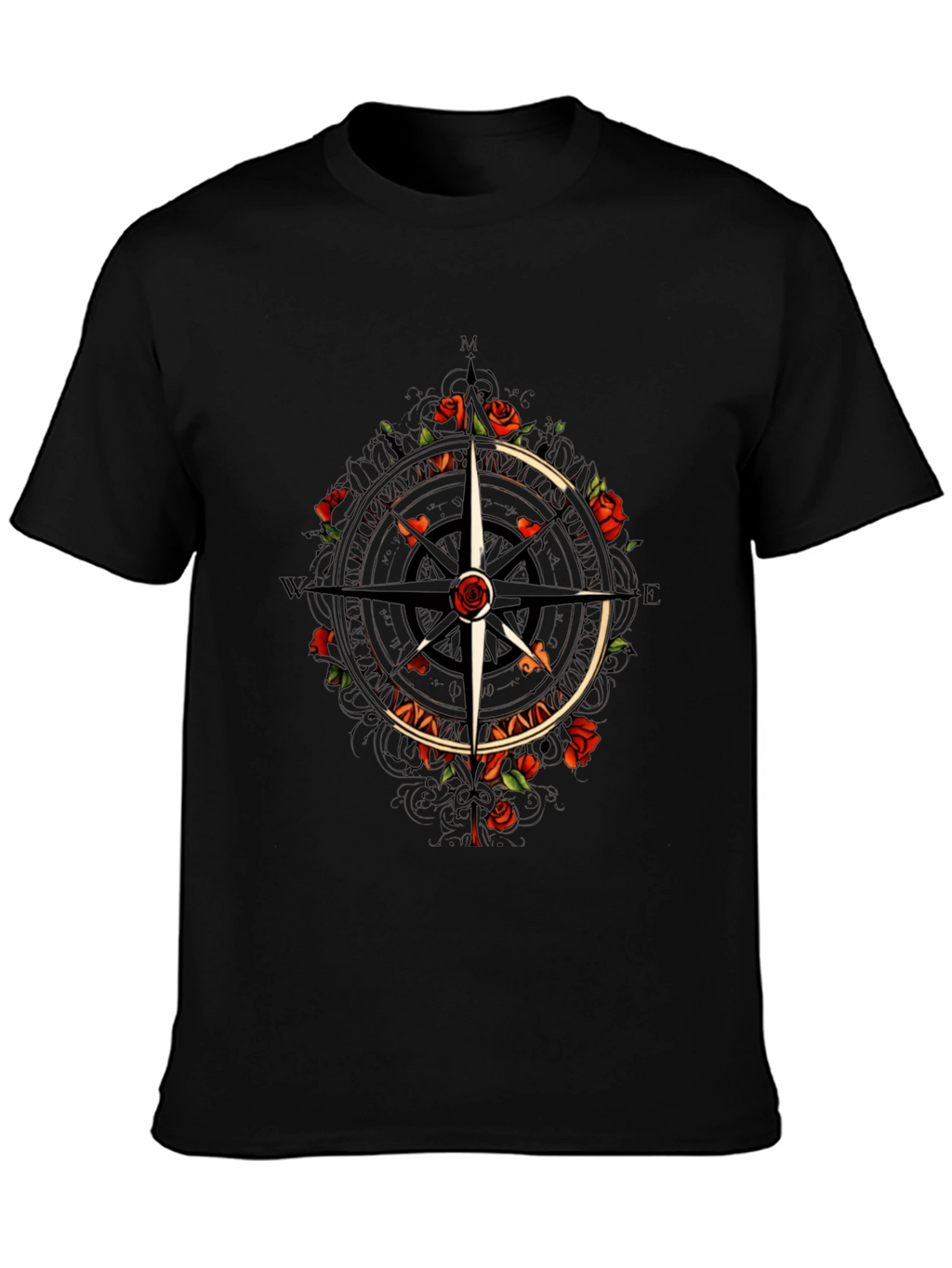 Compass & Roses Graphic Tee - Classic Black T-Shirt