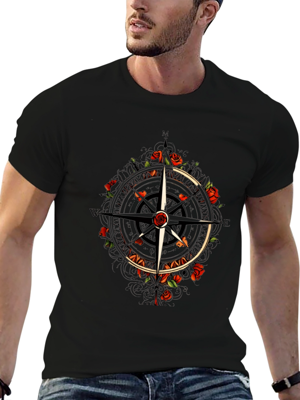 Compass & Roses Graphic Tee - Classic Black T-Shirt