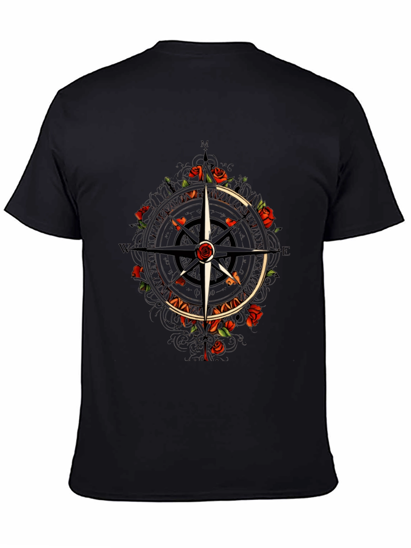 Compass & Roses Graphic Tee - Classic Black T-Shirt