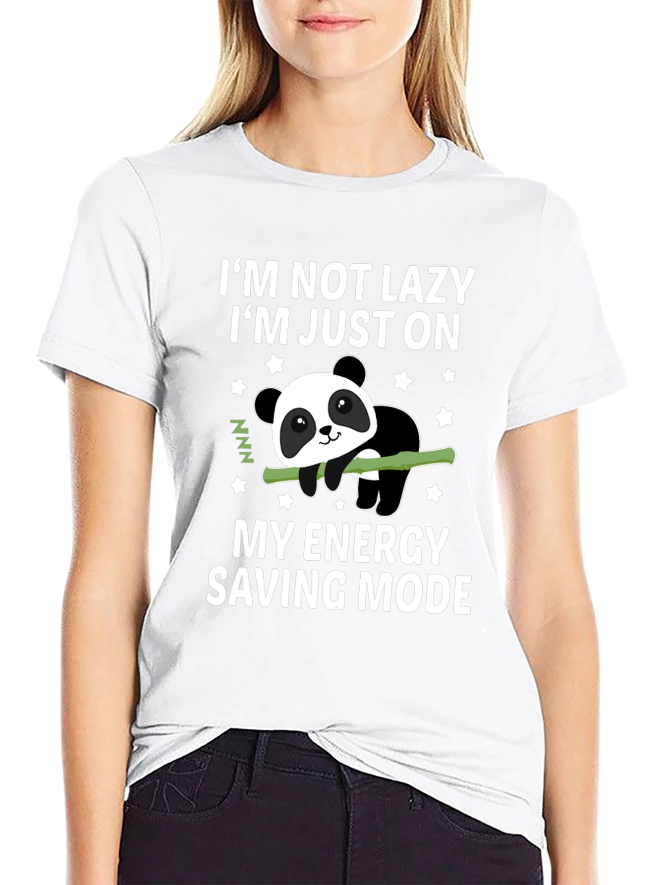 Lazy Panda Energy Saving Mode Black T-Shirt