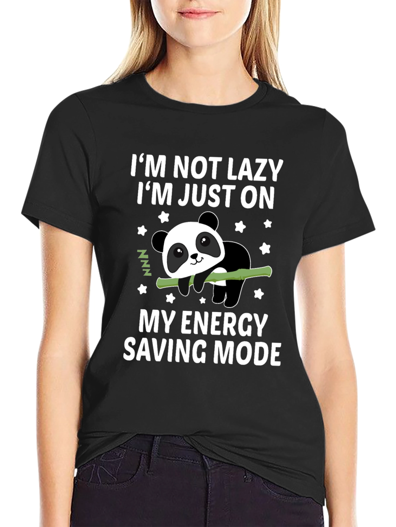 Lazy Panda Energy Saving Mode Black T-Shirt