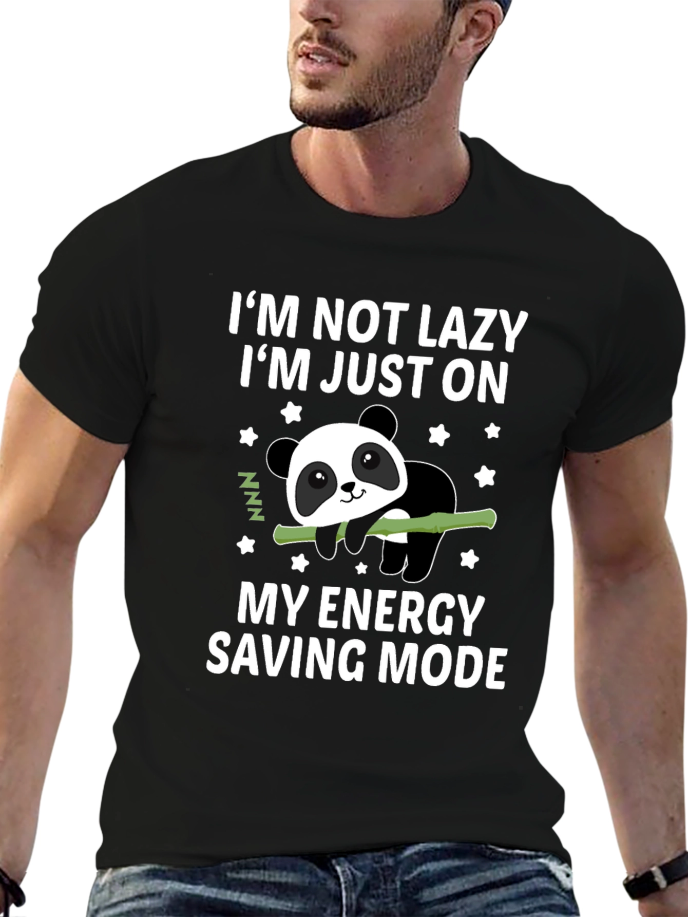 Lazy Panda Energy Saving Mode Black T-Shirt