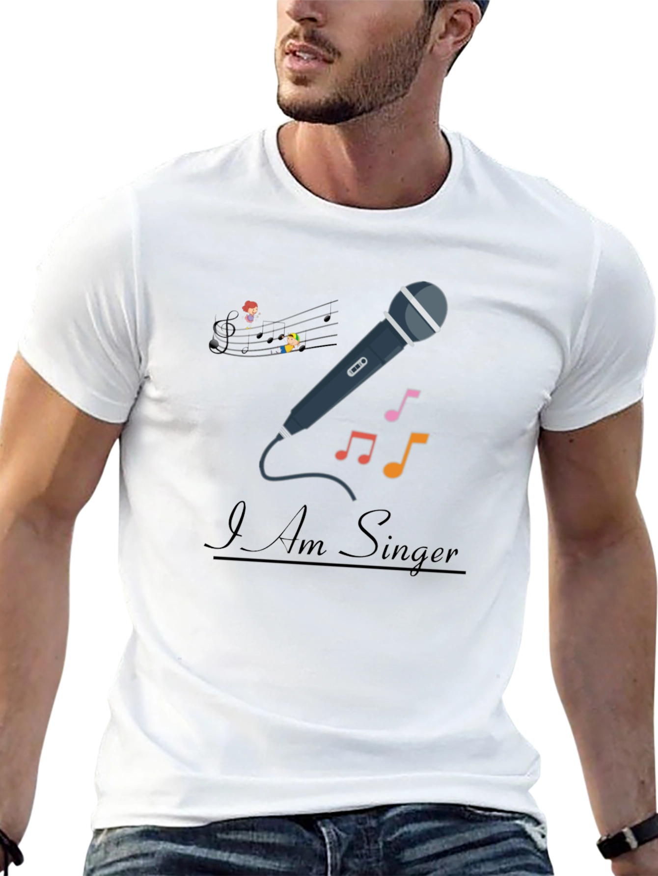 I Am Singer T-Shirt - Musical Notes Microphone Design