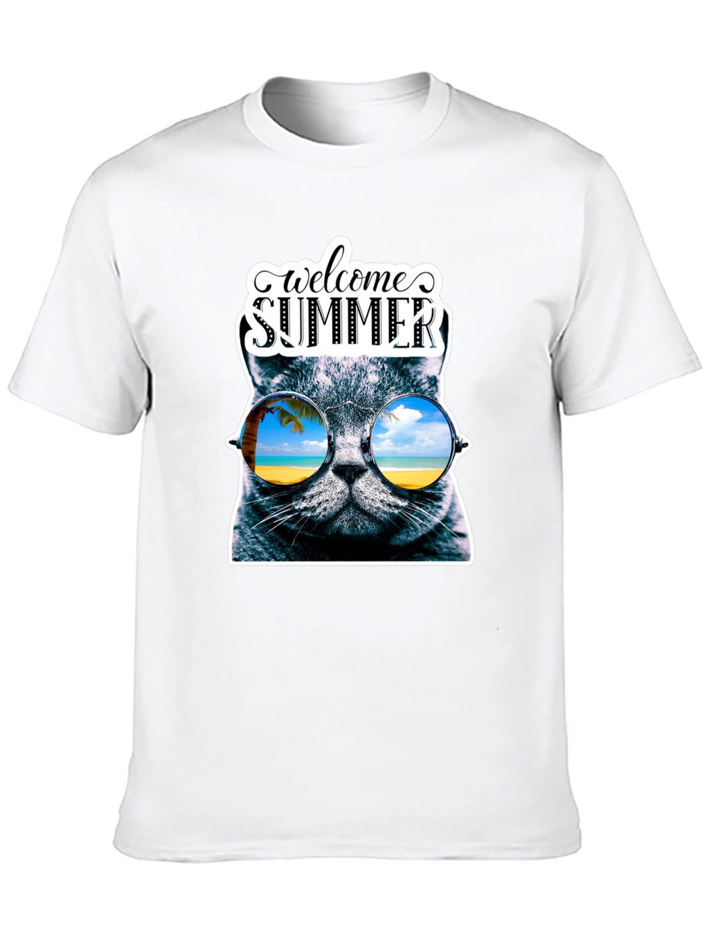 Welcome Summer Cat Graphic T-Shirt