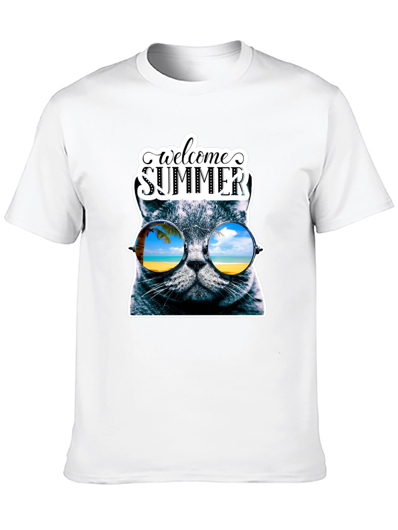 Welcome Summer Cat Graphic T-Shirt