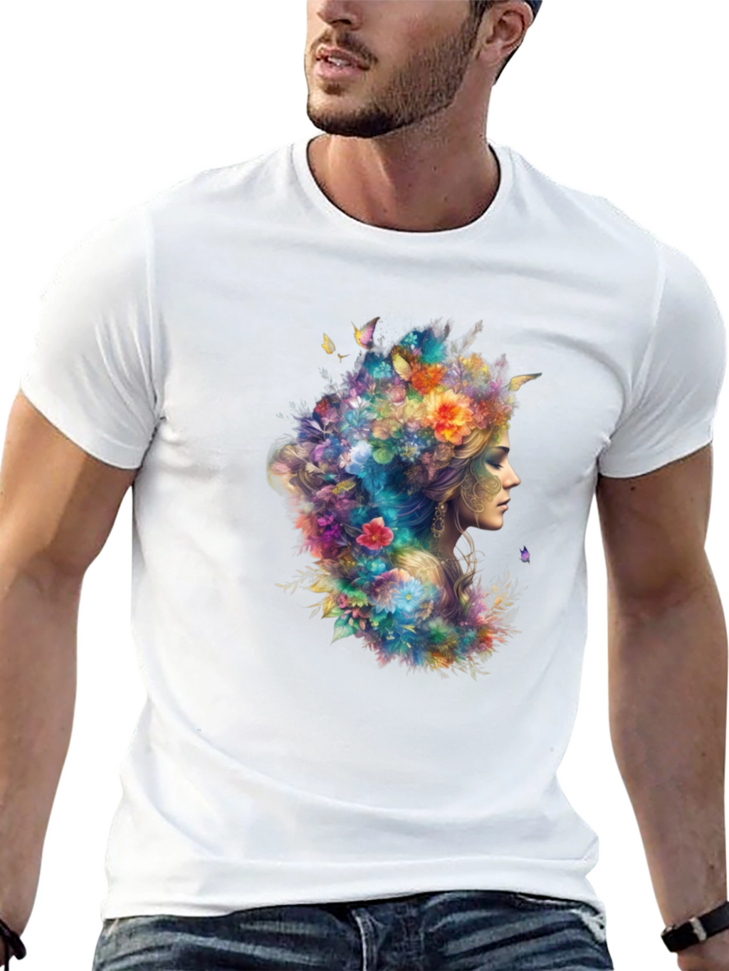 Floral Goddess Graphic Tee - Black Cotton T-Shirt