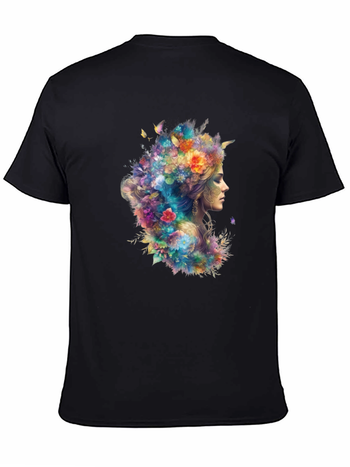 Floral Goddess Graphic Tee - Black Cotton T-Shirt